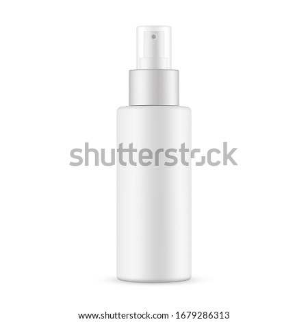 Spray bottle with transparent cap mockup isolated on white background. Vector illustration