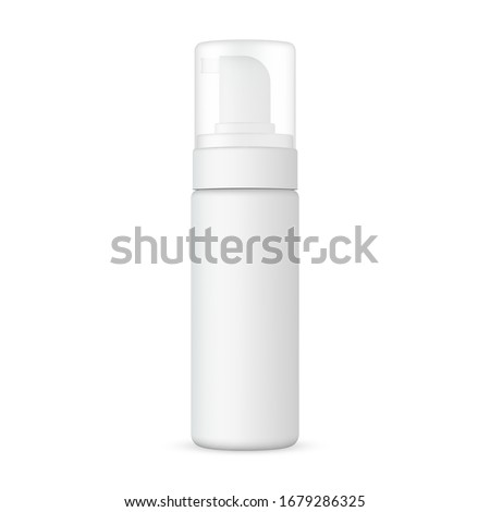 Similar – Image, Stock Photo Cosmetic pump dispenser bottle filled with green liquid on white, Palm leaf hard shadows