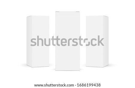 Three cardboard rectangular packaging boxes mockups isolated on white background. Vector illustration