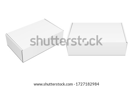 Two closed blank packaging boxes mockups isolated on white background. Vector illustration