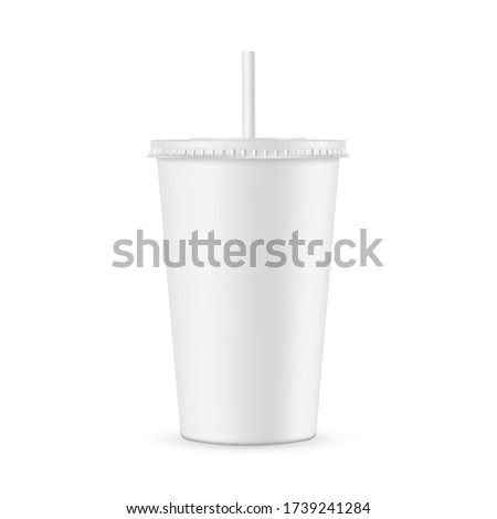Paper soda cup with straw mockup isolated on white background. Vector illustration
