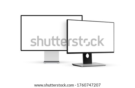 Two modern monitors with blank screens isolated on white background. Vector illustration