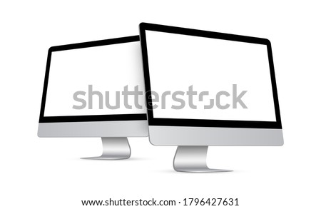 Two modern desktop PCs with perspective side views isolated on white background. Vector illustration
