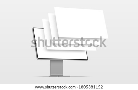 PC mockup with blank wireframing pages. Concept for showcasing web-design projects. Vector illustration