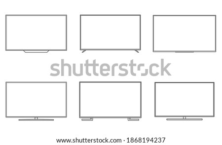 TV Screens Wireframe Outline Icons Isolated on White Background. Vector Illustration