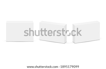 Set of Rectangular Boxes for Pills or Medicaments, Front and Side View, Isolated on White Background. Vector Illustration