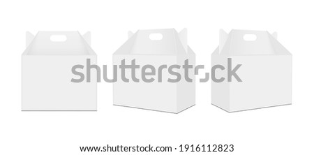 Carry Boxes with Handle Isolated on White Background, Front and Side View. Vector Illustration