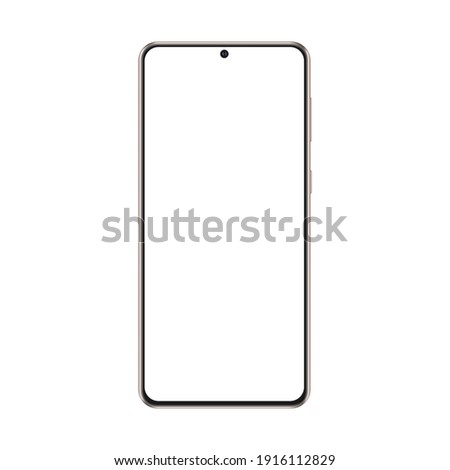 Modern Frameless Phone Gold Mockup Isolated on White Background, Front View. Vector Illustration