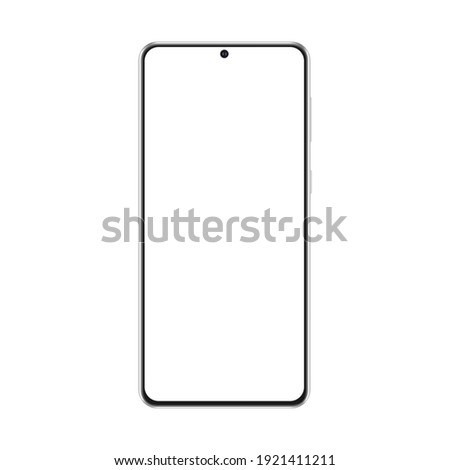 Modern Frameless Smartphone Mockup Isolated on White Background, Front View. Vector Illustration