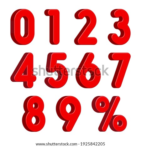 Red 3D Numbers with Percent Sign Isolated on White Background. Vector Illustration