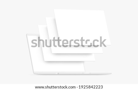 Clay Laptop Computer Mockup with Blank Wireframing Pages. Concept for Showcasing Web-Design Projects. Vector Illustration