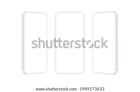 Clay Mobile Phones Mockups Isolated on White Background, Front and Side View. Vector Illustration