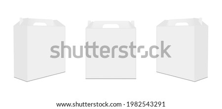 Cardboard Box with Handle Isolated on White Background, Front and Side View. Vector Illustration