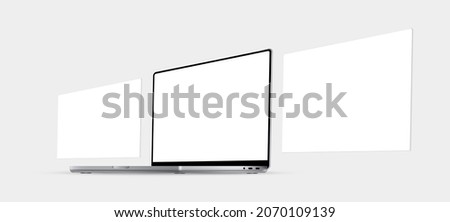 Laptop Mockup with Blank Wireframing Web Pages, Side Perspective View. Concept for Showcasing Screenshots of Web-Sites. Vector Illustration