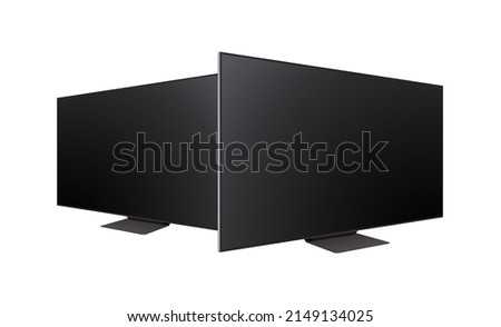 Modern Wide TV Mockups, Side Perspective View, Isolated on White Background. Vector Illustration