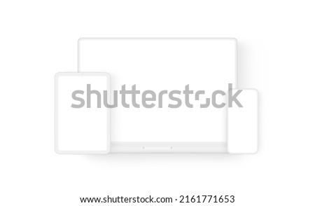 Clay Laptop, Tablet, Cellphone With Blank Screens. Vector Illustration