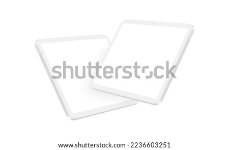 Clay Tablet Mockups with Blank Horizontal Screens, Side Perspective View. Vector Illustration