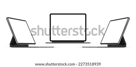 Modern Tablet Computer With Keyboard Stand, Front and Side View, Isolated on White Background. Vector Illustration