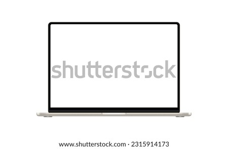 Gold Laptop Mockup, Isolated on White Background, Front View. Vector Illustration
