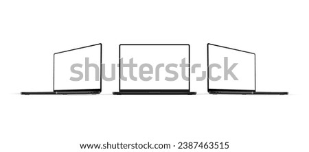 Modern Black Laptop Computers Mockups, Front And Side View, Isolated On White Background. Vector Illustration