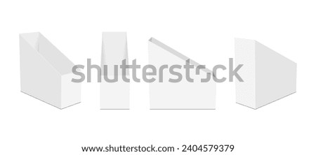File Holder, Document Dispenser, Paper Tray, Front, Side, Back View, Isolated On White Background. Vector Illustration