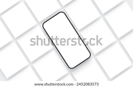 Cellphone With Blank Screen And Square Social Media Posts Mockup. Vector Illustration