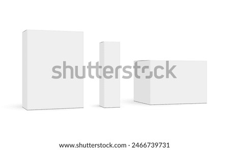 Set Of Packaging Rectangular Boxes Mockups, Side View, Isolated On White Background. Vector Illustration