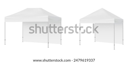 Two One Wall Pop Up Canopy Tents Mockups For Outdoor Party Or Events, Square And Rectangular. Vector Illustration