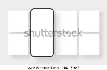 Social Media Square Posts With Smartphone. Mockup For Creative Design Showcase. Vector Illustration