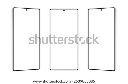 New Modern Smartphones, Front And Side View, Isolated On White Background. Vector Illustration