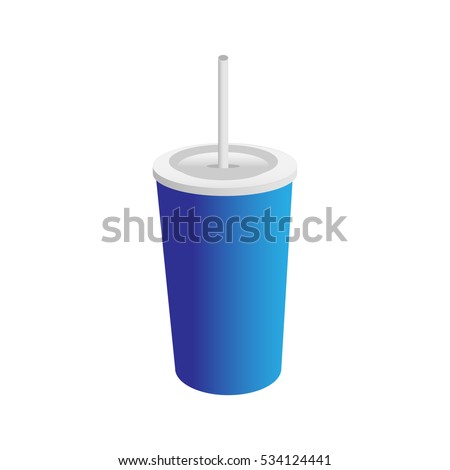 Blue plastic cup with straw isolated on white background. Mockup cup. Vector illustration.