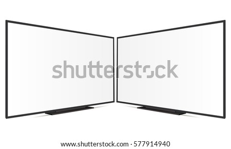 TV with blank white screen isolated. Mockup can be used for showcase your advertising projects or screenshots pages. Vector illustration