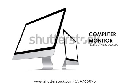 Computer monitor iMac with blank screen isolated. iMac perspective mockups. View to showcase your website design project. Vector illustration