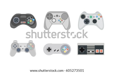 Retro gamepads and joysticks icons isolated on white background. Console for video game. Vector illustration