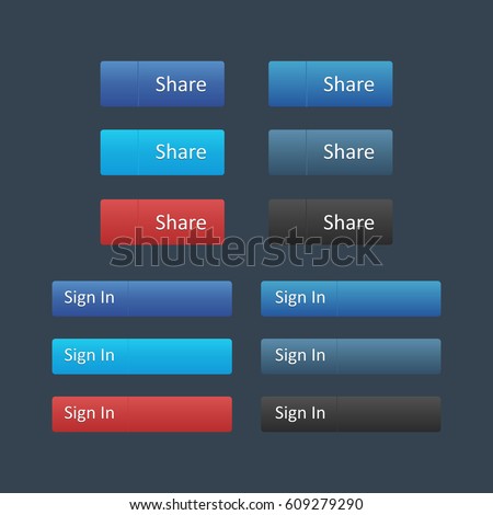 Social media icon set. Share and Sign in buttons. Mockups can be use for website. Vector illustartion