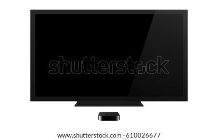 TV screen mockup with reciever isolated on white background. Can be use for your web design showcase, product, presentations, advertising and much more. Vector device - Apple TV