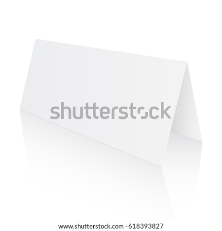 blank paper table card with reflection isolated on white background