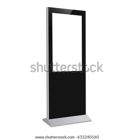 Digital kiosk LED display ViewSonic, industry-standard PC, electronic poster with blank screen. Mockup to showcasing information or advertising projects. Vector illustration