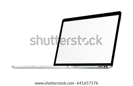 Macbook Pro mockup with blank screen isolated - 3/4 right view. Showcase your apps, websites, tools and other digital projects placed in realistic laptop. Vector illustration