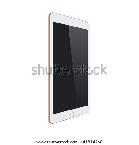 Tablet computer Apple iPad Air front & back half side view isolated. Mockup with blank black screen to showcase your app designs and mobile web-sites. Vector illustration