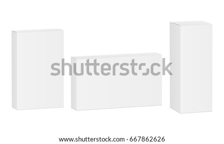 Package box mockup - thin, high and wide rectangle. Vector illustration