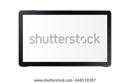 Black wide tablet Samsung Galaxy View with blank screen isolated on white background. Vector illustration