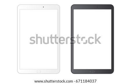 White and black tablet computer Samsung Galaxy Tab with blank screens isolated. Vector illustration