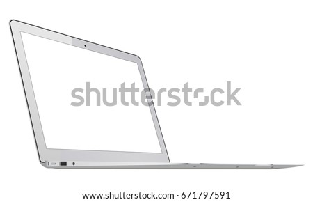 Laptop Macbook Air mockup with blank screen isolated - 3/4 left view. Showcase your websites or digital projects placed in realistic notebook. Vector illustration