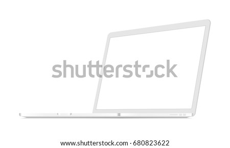 White laptop Macbook Pro mockup with perspective 3/4 right view. Responsive blank screen to display web-site design. Vector illustration