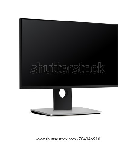 Black monitor screen Dell isolated on white background - half side view. Vector illustration