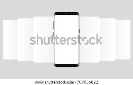 Smartphone Samsung Galaxy S8 with blank wireframing screens. Web-design concept - app screen mockup to create and showcase your mobile ui kit. Vector illustration