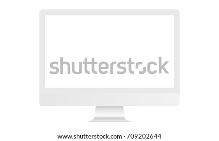 White computer monitor iMac mockup with blank screen - front view. Vector illustration