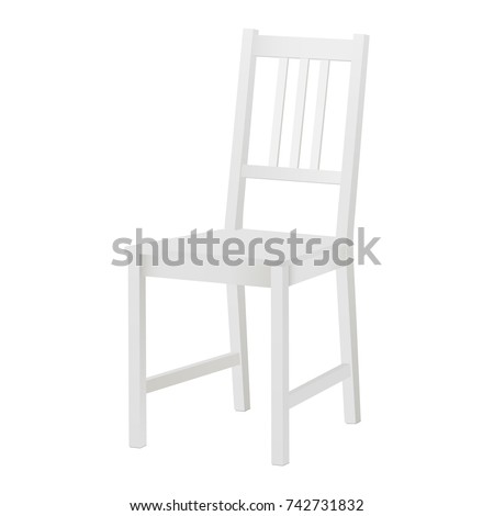 White chair mockup isolated. White wood chair. White blank kitchen chair. Vector illustration