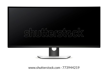 LCD monitor with wide screen isolated on white background. Vector illustration